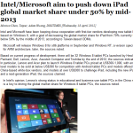 Intel-Microsoft aim to push down iPad global market share Intel-Microsoft aim to push down iPad global market share